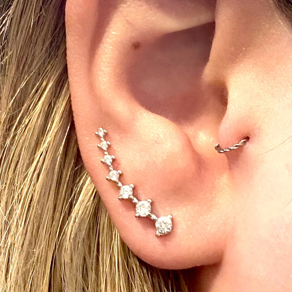 Sterling Silver Post Ear Crawler With CZ Studs - Picture 2 of 7